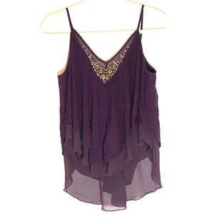 Express Purple Flowy Sequin Top